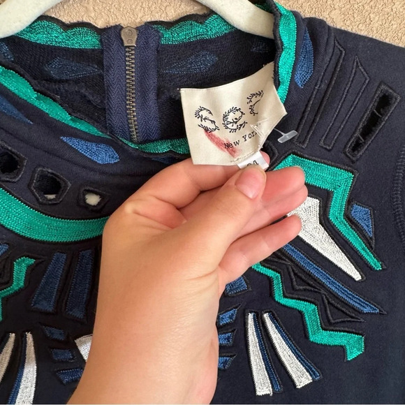 SEA NEW YORK Anthropologie Sweatshirt Material Mini HighNeck Embroidered Dress F - Picture 2 of 3